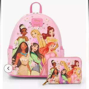 Loungefly Disney  NWT Princess Group Pink Mini backpack with Wallet